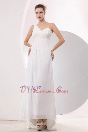 Right One Shoulder High Low Skirt White Chiffon Dress