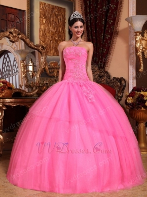 Hot Pink Strapless Puffy Skirt Girls Wear Quinceanera Dress