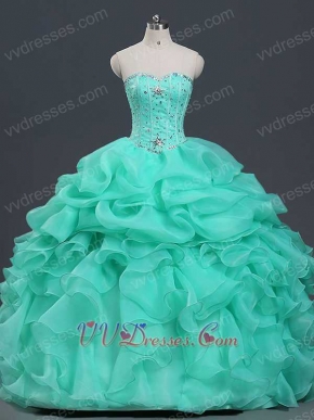 Fishbones V-Shaped Blouse Half Bubble Half Ruffles Vestidos De Ball Gown Apple Green