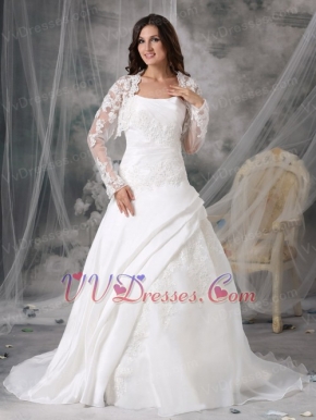 Nice Strapless Appliqued Organza Wedding Dress and Jacket Low Price