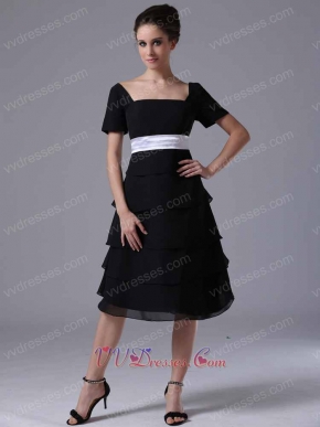 Black Tiered Skirt Short Sleeves Bridal Mother Dress For Autumn Day