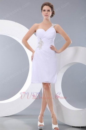 Affordable One Shoulder Backless White Chiffon Short Prom Dress