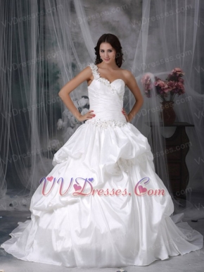 Bubble Skirt One shoulder Looks Puffy Wedding Dress White Low Price