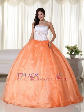 Handcrafted Flowers Quinceanera Dress Orange And White Like Princess