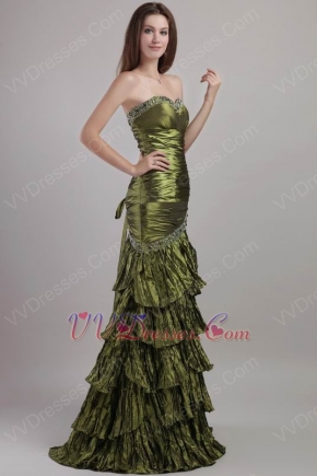 Sweetheart Taffeta Olive Green Evening Dress Classic Style