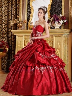 Bubble Designer Ball Skirt Wine Red Taffeta Quinceanera Gown