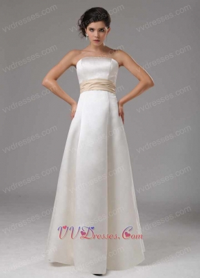 Succinct Floor Length Ivory Casual Bridal Gown With Champagne Ribbon