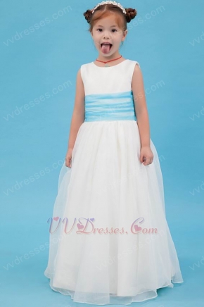 Simple Scoop A line Organza Wedding Party Flower Girl Dress Under $90