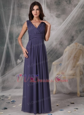 Dark Mineral Blue Long Prom Dress With V-neck Skirt Inexpensive