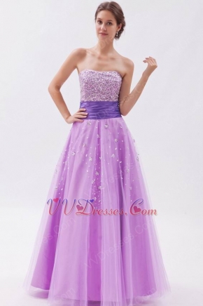 Noble Strapless Beaded Mallow Tulle Prom Party Dress With Belt