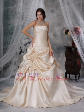 Champagne Strapless Lace up Wedding Dress Stain Fabric Low Price