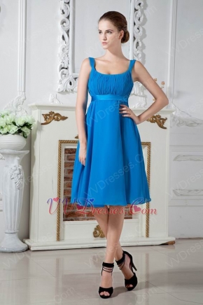 Noble Square Bodice Blue Chiffon Woman Homecoming Dress