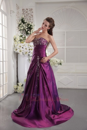 Purple Floor Length Taffeta Evening Dress With Embroidery