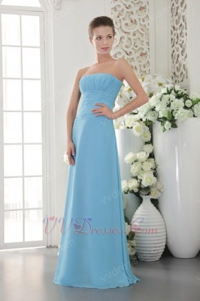 Strapless Floor-length Light Blue Chiffon Night Party Dress