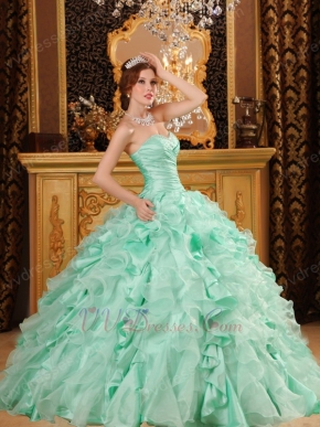 Sweetheart Pale Green Ruffled Ball Gown Winter Quinceanera Dress