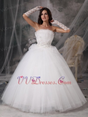 Off White Strapless Floor-length Tulle Puffy Wedding Gown Discount Low Price