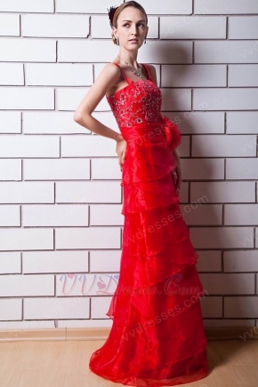 Beautiful Spaghetti Straps Layers Scarlet Organza Celebrity Dress