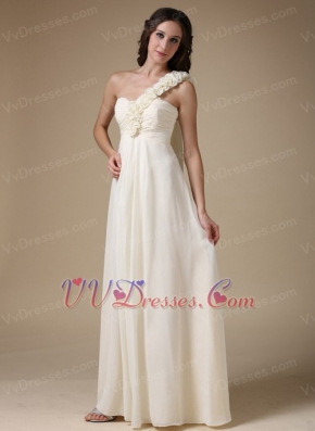 Ivory Chiffon Prom Dress With One Shoulder Rosette Strap Inexpensive