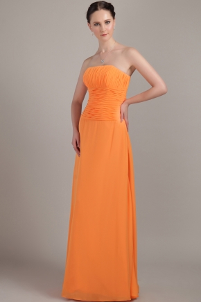 Strapless Orange Chiffon Long Bridesmaid Dress For Girl