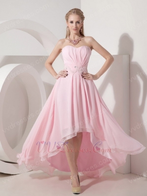 Baby Pink Strapless High-low Prom Dress With Beading