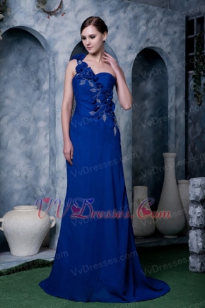 One Shoulder Royal Blue Prom Dress With Hand Made Flower Decorate Inexpensive