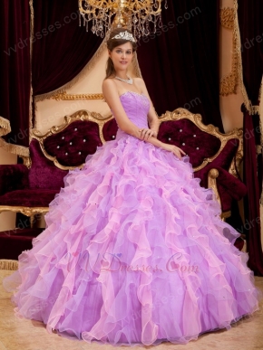 Pretty Lilac And Pink Ruffle Skirt Dress To Girl Quinceanera Party