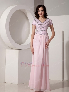 Sequined Floor-length Cheap Baby Pink Prom Dress With Crystal