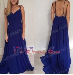 Lightsome Royal Blue Chiffon Long Graduation Dress Spaghetti Straps