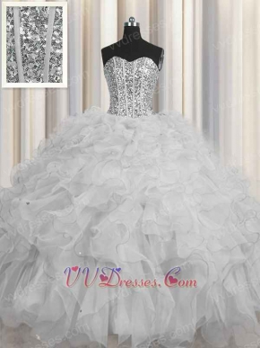 Attractive Silver Organza Ruffles Quinceanera Ball Gown With Underskirt