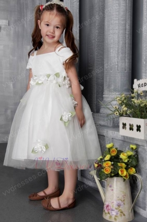 White A-line Square Tea-length Tulle Flower Girl Dress Online