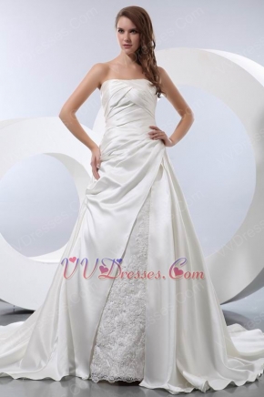 A-line Long Skirt With Button Ivory Church Wedding Gown