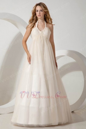 Cheap Halter Side Zip Champagne Maternity Wedding Dress