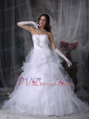 Unique Flowers Design Pure White Wedding Dress For Bride Low Price