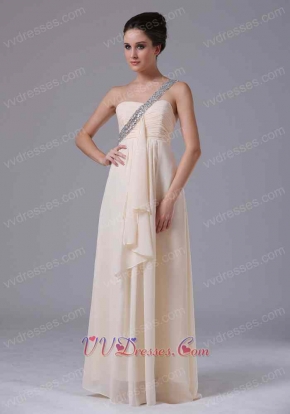 One Shoulder Crystals Strap Champagne Prom Gowns Designer Recommend