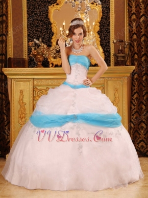 Perfect White Embroidery Details Quinceanera Dress With Aqua