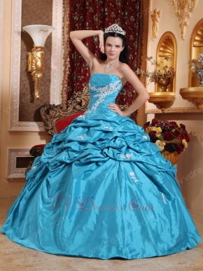 Teal Blue Strapless Appliqued Dress Quinceanera Gown