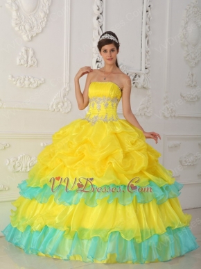 Bright Canary Yellow Layers Skirt La Quinceanera Dresses