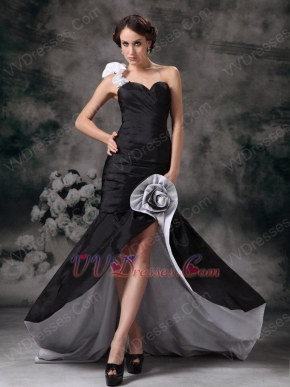 Mermaid One Shoulder High Low Taffeta Skirt Black Prom Dress