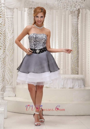 Leopard White and Black 3 Layers Short Prom Dress Bargains Under 85