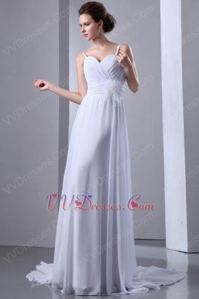 Spaghetti Straps Ruched Feather White Chiffon Casual Wedding Dress