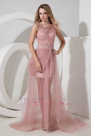 Scoop Neck Side Zip Pink Formal Evening Dress For Juniors