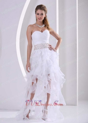 White Organza Ruffles Cascade Stylish Design Own Gathering Prom Dress Bustle