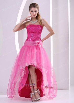 Sequins Bodice High Low Design Sparkle Hot Pink Tulle Prom Dress B2C Mode