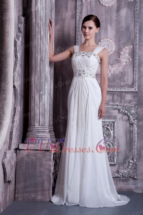 Fashionable Prom Dress Wide Straps Floor Length Chiffon Skirt Inexpensive