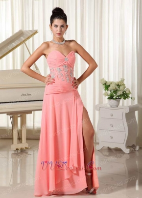 High Slit Skirt Watermelon Spring Prom Dress Graduation Ceremony