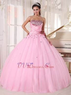 Strapless Baby Pink Quinceanera Dress With Beading