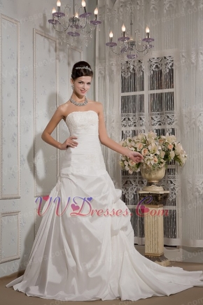 Strapless Court Train Taffeta Wedding Dress For 2014 Bride Low Price