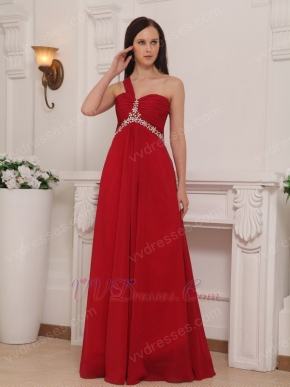 One Shoulder Cross Back Floor Length Wine Red Prom Dress