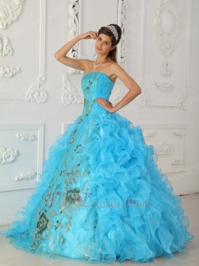 Good Looking High Quality Aqua Puffy Quinceanera Gown