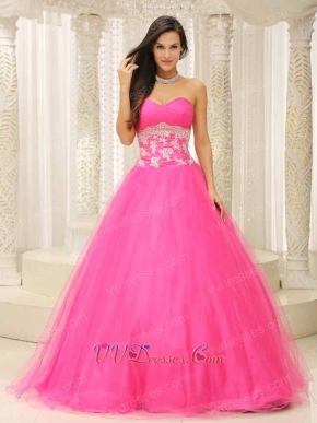 Lumber Corset Applique Waist Rose Pink Tulle Prom Dance Ball Gown